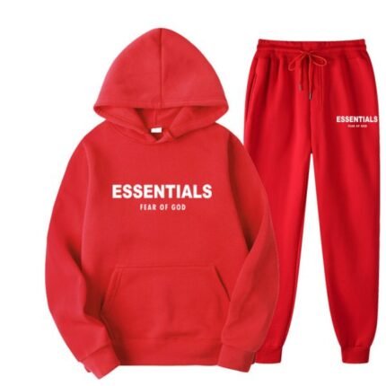 Fear of God Essentials Hoodie Red Tracksuit